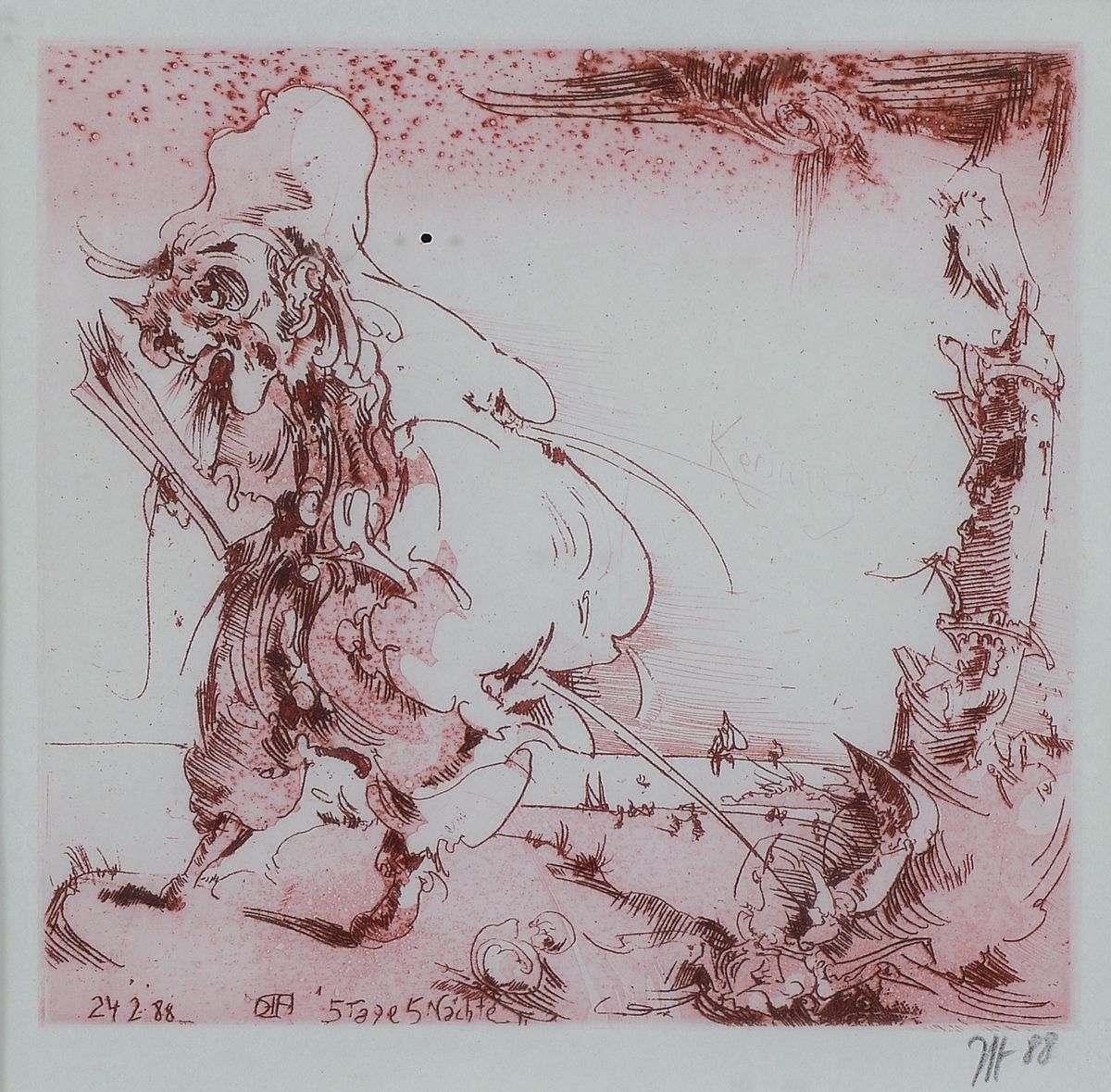 Horst Janssen, 1929-1995, Konvolut aus 2 Radierungen, beide sign., dat. 83 und 88, eins davon num. 4/60, beide unter Glas, Platte ca. 16x11,5 cm, ...