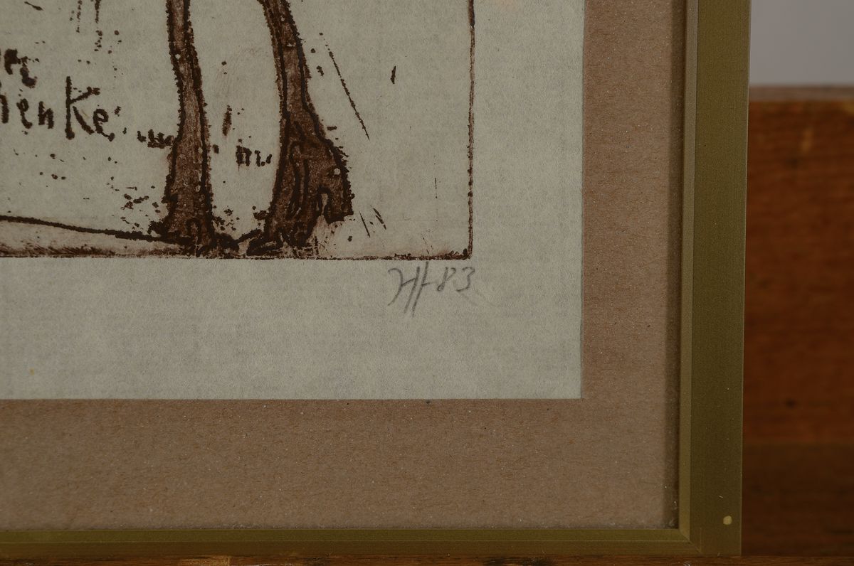 Detail c: Horst Janssen, 1929-1995, Konvolut aus 2 Radierungen, beide sign., dat. 83 und 88, eins davon num. 4/60, beide unter Glas, Platte ca. 16x11,5 cm, ...
