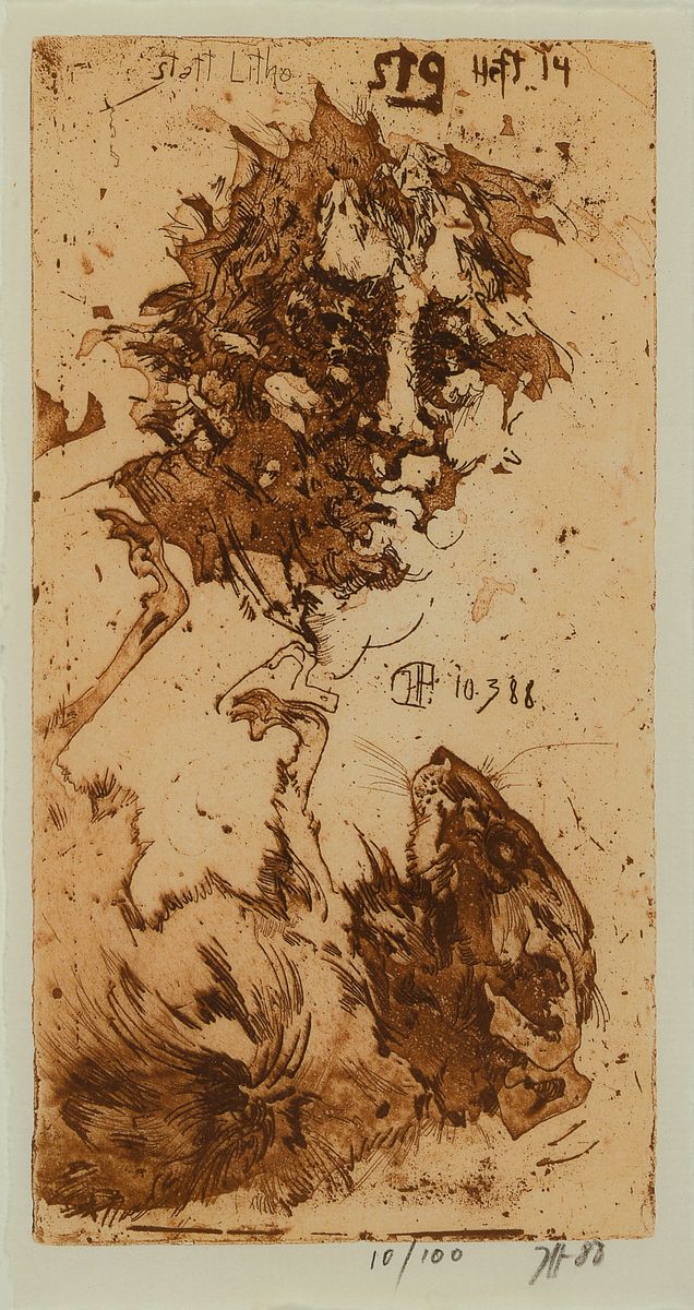 Horst Janssen, 1929-1995, Konvolut aus Radierungen, beide sign., dat. 84 u.88, beide num. 52/100, 10/100, je unter Glas gerahmt, Platte ca.22x11 cm, ...