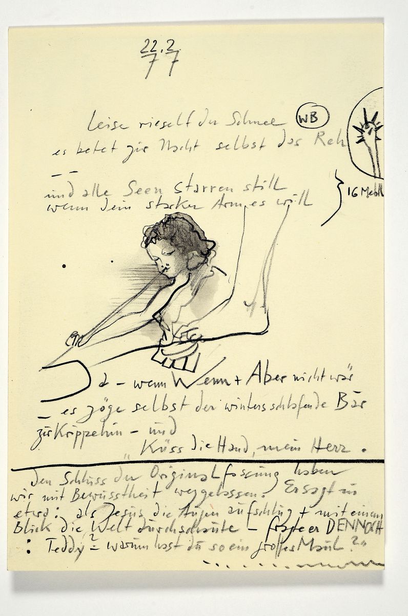 Detail k: Horst Janssen, 1929-1995, Bleistift- Zeichnung, dat. 22.2.77, ca. 18x13 cm, PP, ca. 32x23 cm, leichte Flecken auf PP zusehen