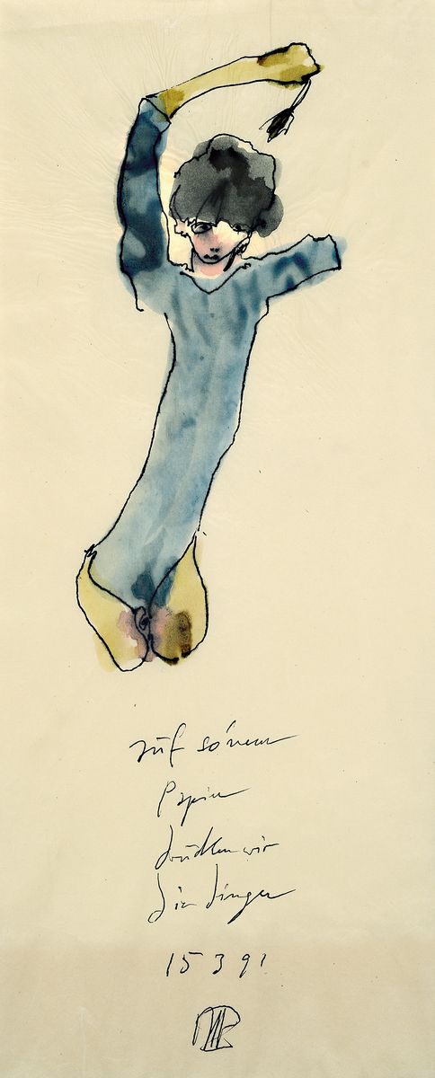 Horst Janssen, 1929-1995, Buntstift- zeichnung, dat. ca. 33x16 cm, PP, gesamt ca. 40x23 cm, Leichte Flecken auf PP zusehen