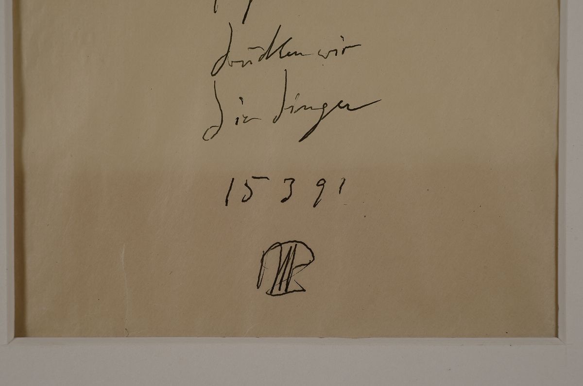 Detail a: Horst Janssen, 1929-1995, Buntstift- zeichnung, dat. ca. 33x16 cm, PP, gesamt ca. 40x23 cm, Leichte Flecken auf PP zusehen