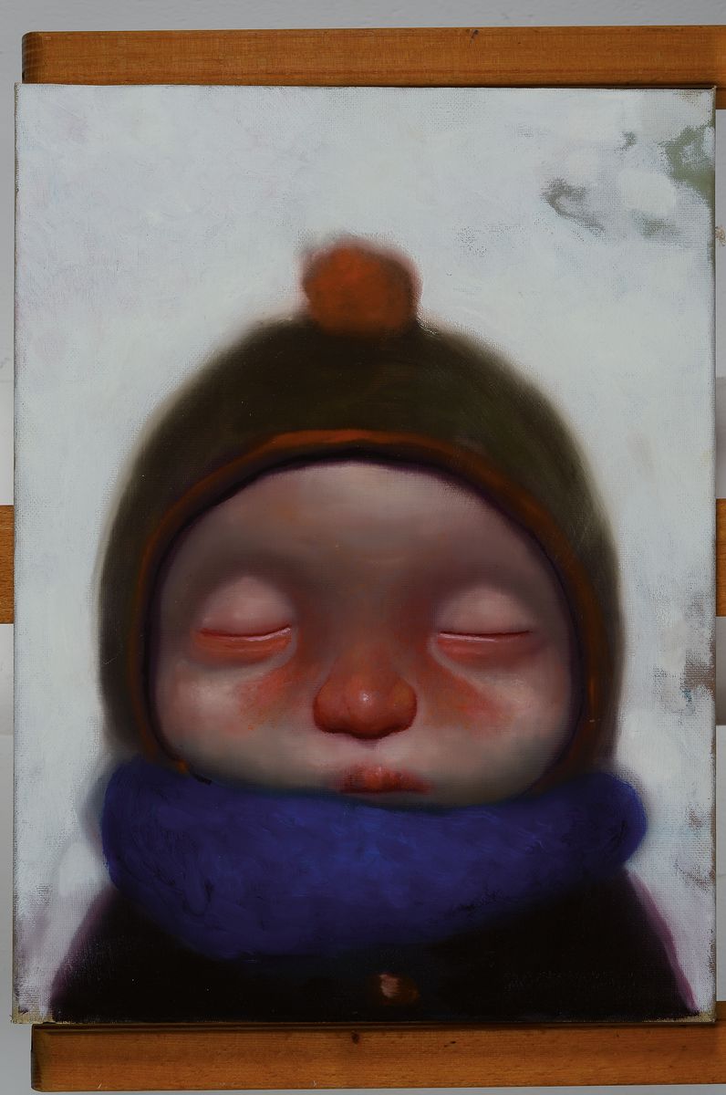Detail k: Youngin Son, 2. H. 20. Jh., südkoreanischer Künstler, Studium an der Akademie der Bildenden Künste in München, hier: Das Kind, so rückseitig ...