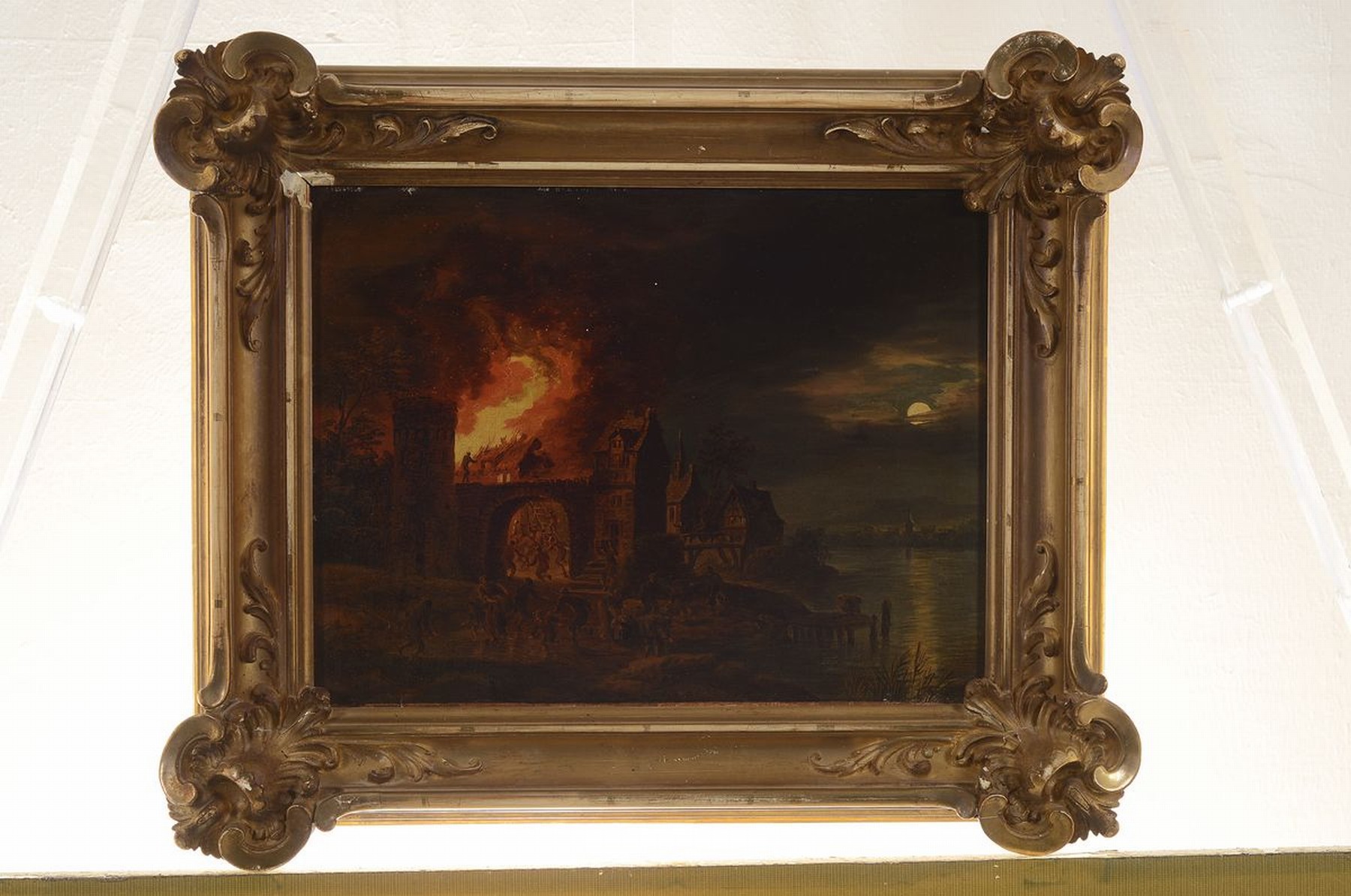 Detail k: Zuschreibung: Johann Georg Trautmann, 1713 Zweibrücken-1796 Frankfurt/Main, packende vielfigurige Szene einer Feuerbrunst, dynamische Schilderung ...