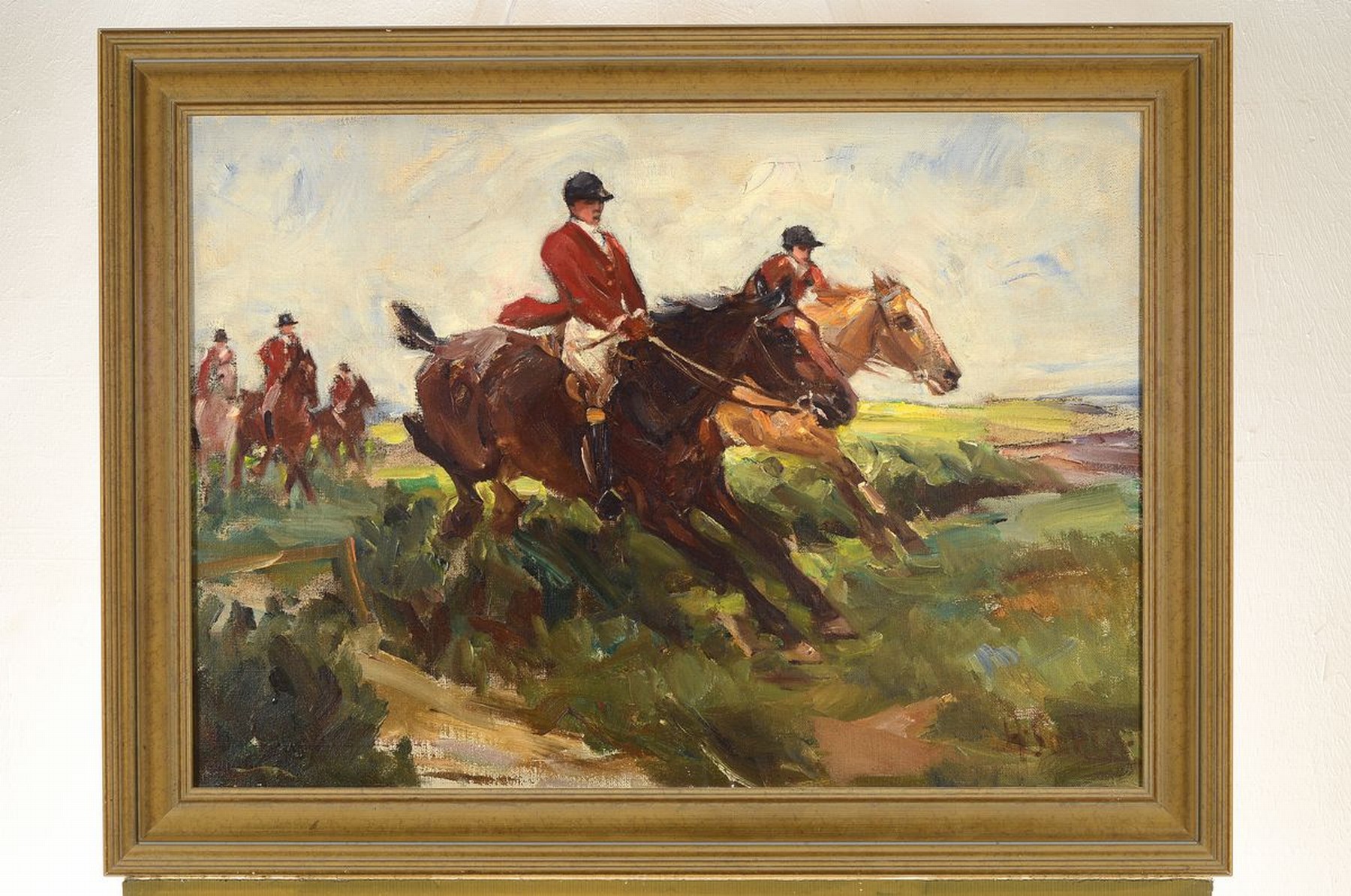 Detail k: Hermann Sattler, 1892 Wunsredel - 1945 Wattersdorf, Perforcejagd, Öl/Lwd, gekonnte impress. Malerei, bewegte, ausdrucksstarke Darstellung, li. unten ...