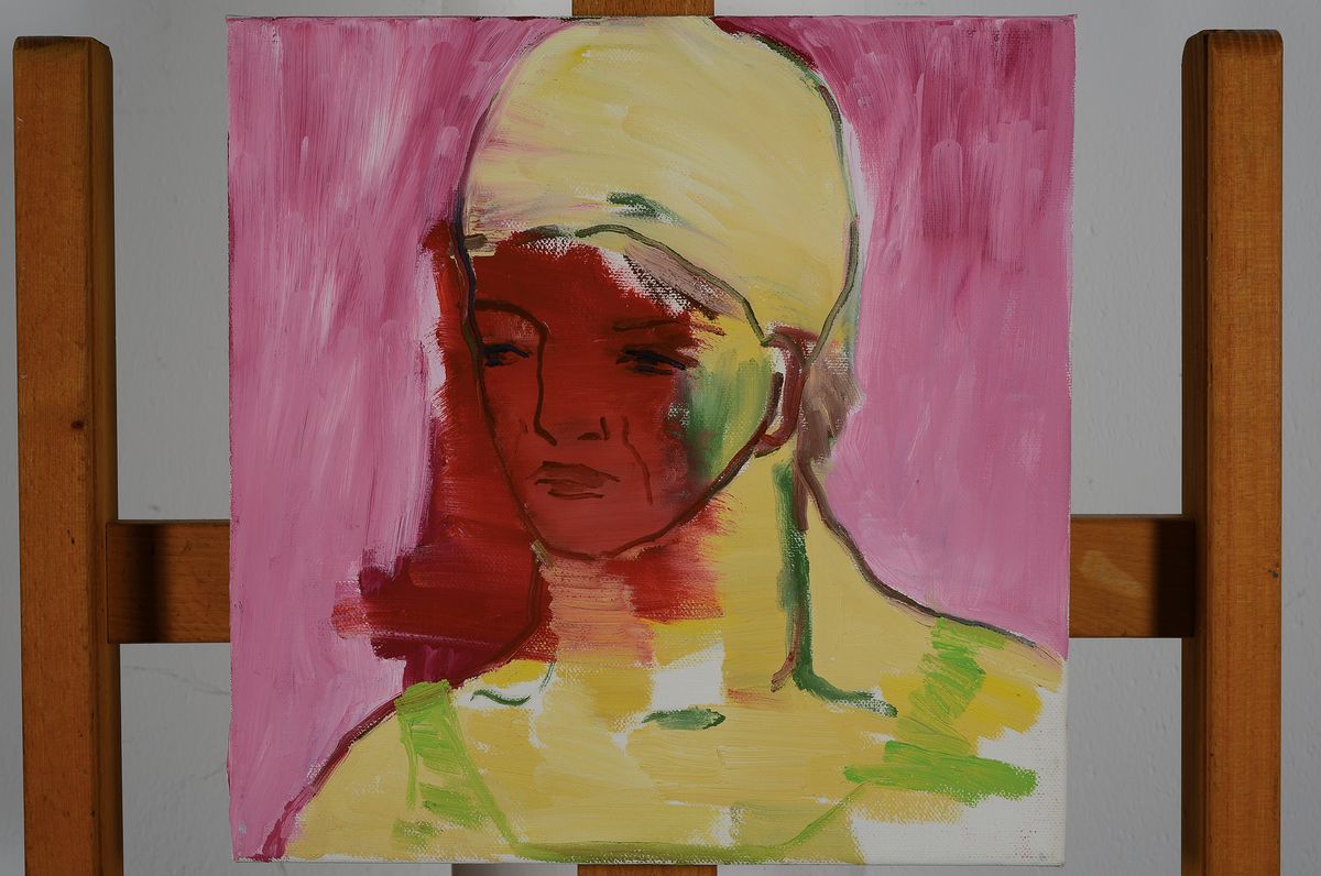 Detail k: Claudia Rößger, geb. 1977 Mittweida, Leipziger Schule, Schülerin von Arno Rink, hier: Kopfstudie, Öl/Lwd, rückseitig signiert, ca. 30x30cm