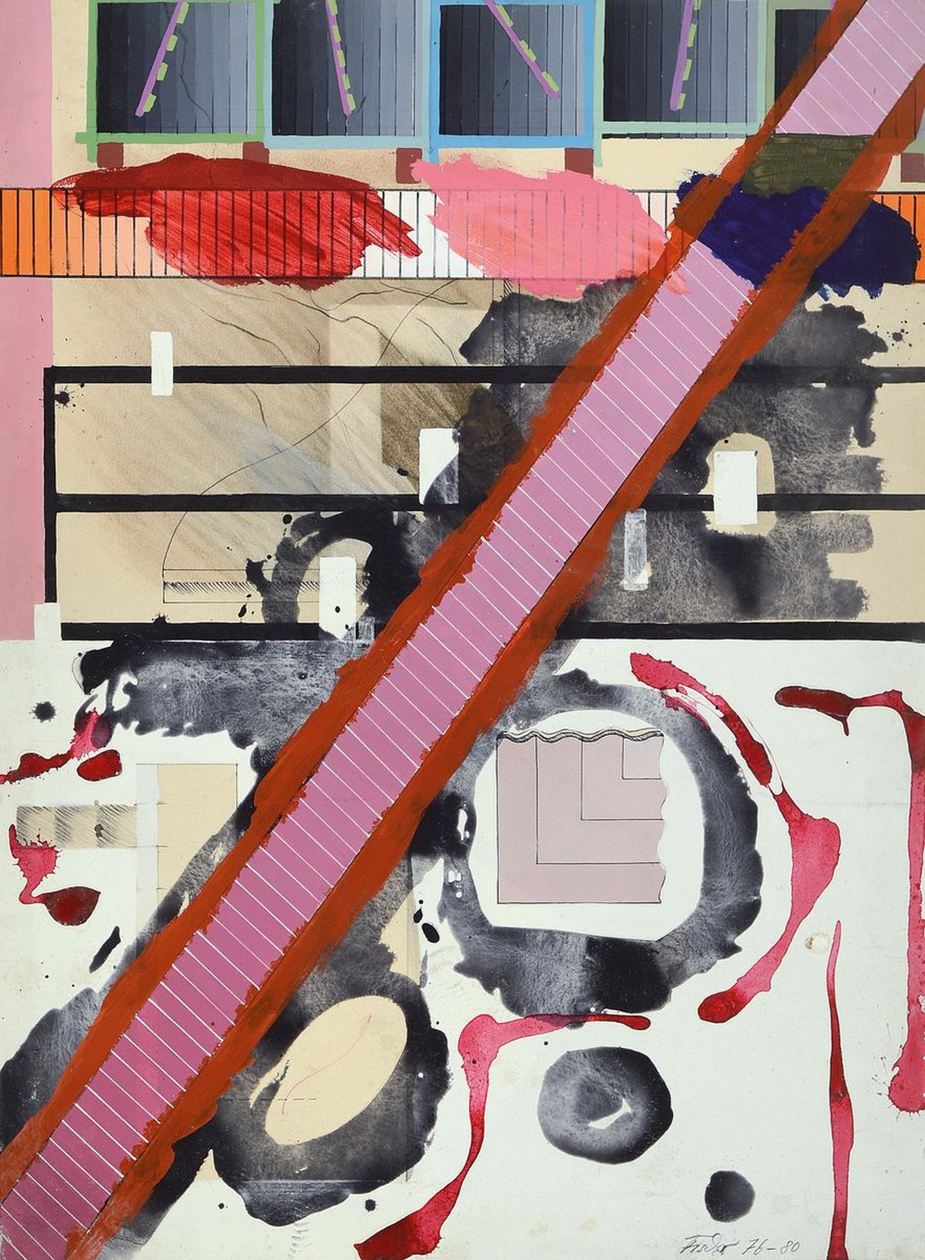 Ole Fischer, 1943-2005, Mischtechnik/ Papier,auf Karton befestigt, rechts unten sign., dat. 76-80, ca. 76x56 cm, gesamt 100x68cm