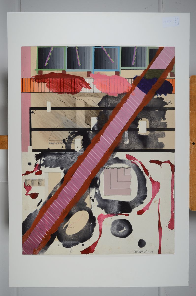 Detail k: Ole Fischer, 1943-2005, Mischtechnik/ Papier,auf Karton befestigt, rechts unten sign., dat. 76-80, ca. 76x56 cm, gesamt 100x68cm