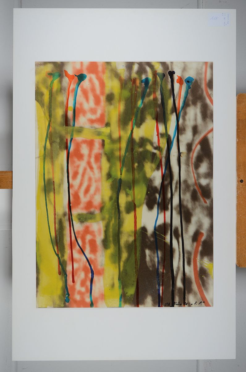 Detail k: Ole Fischer, 1943-2005, Mischtechnik/ Papier, auf Karton befestigt, rechts unten sign., dat.96, bezeichnet S.P., ca. 70x50 cm, gesamt ca. 100x64 cm