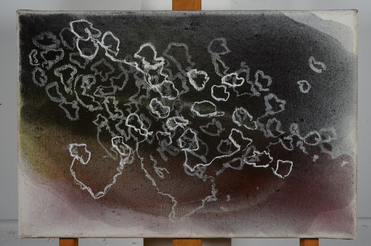 Detail k: Ole Fischer, 1943-2005, Mischtechnik/ Lwd, verso mit Nachlass-Stempel, ca. 59x40 cm