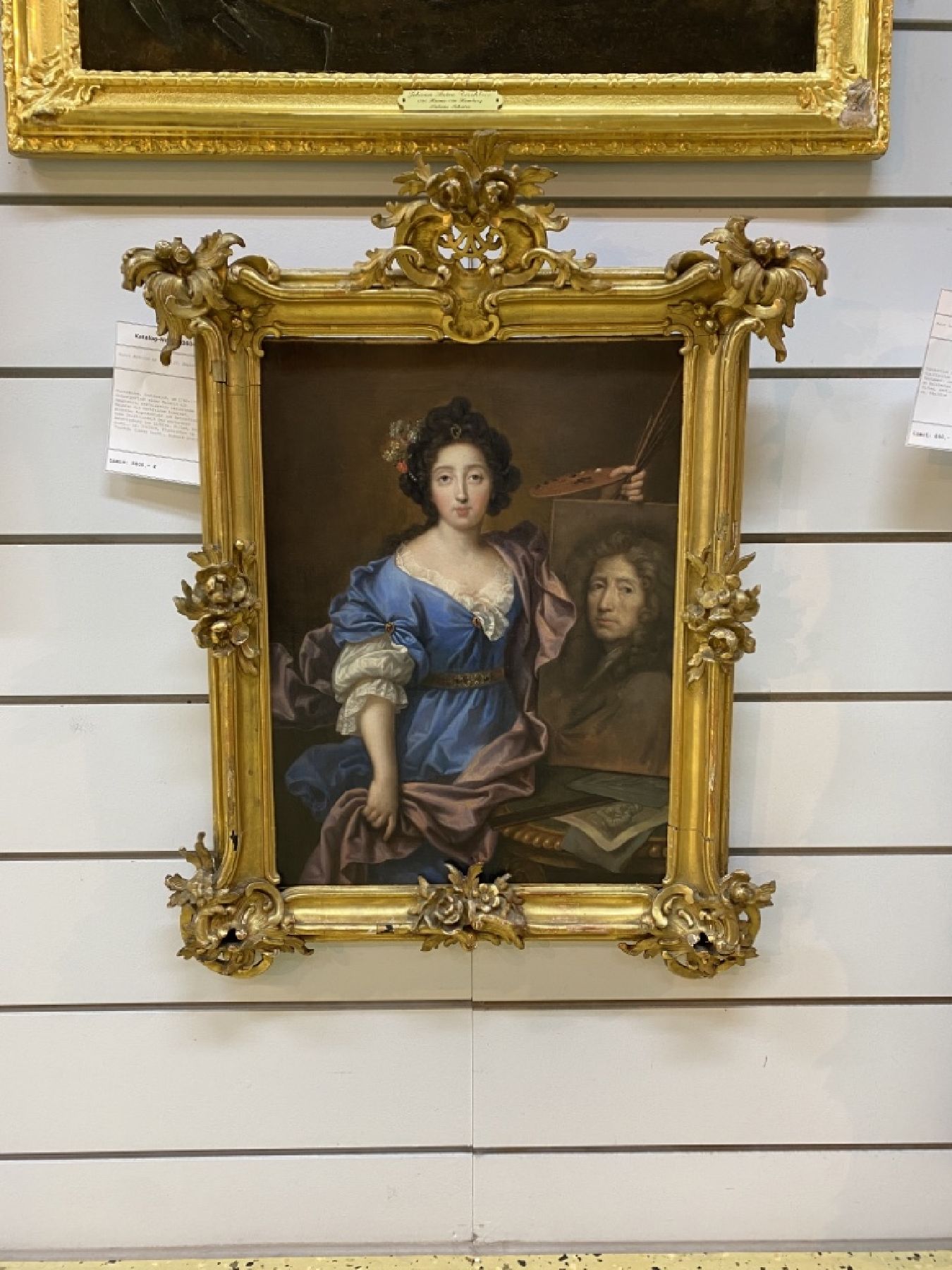 Detail a: Porträtist, Frankreich, um 1760-1770, Selbstporträt einer Malerin mit Hauptwerk, erstklassige lasierende Malerei mit hochfeinem Inkarnat, direkter ...