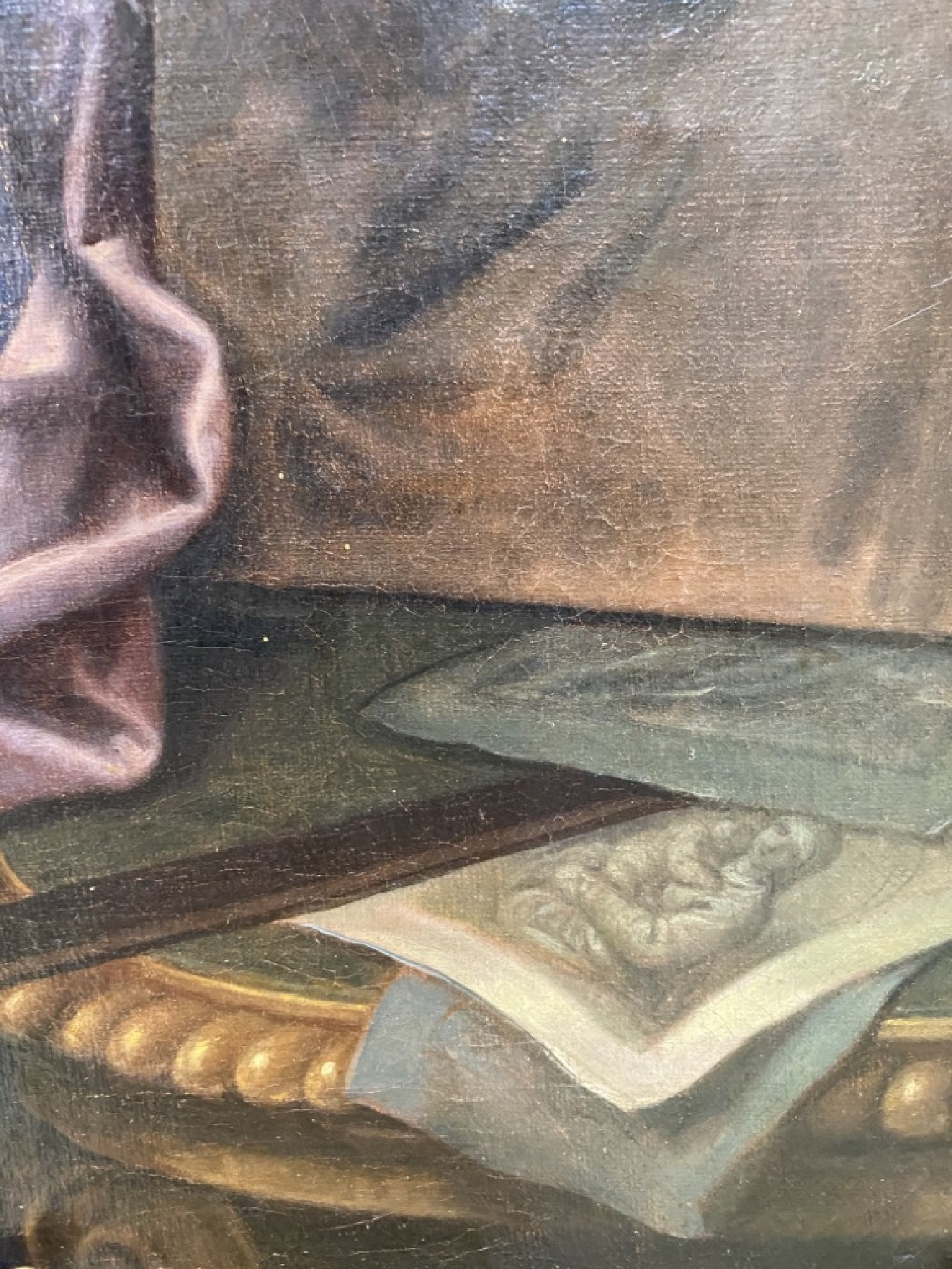 Detail e: Porträtist, Frankreich, um 1760-1770, Selbstporträt einer Malerin mit Hauptwerk, erstklassige lasierende Malerei mit hochfeinem Inkarnat, direkter ...
