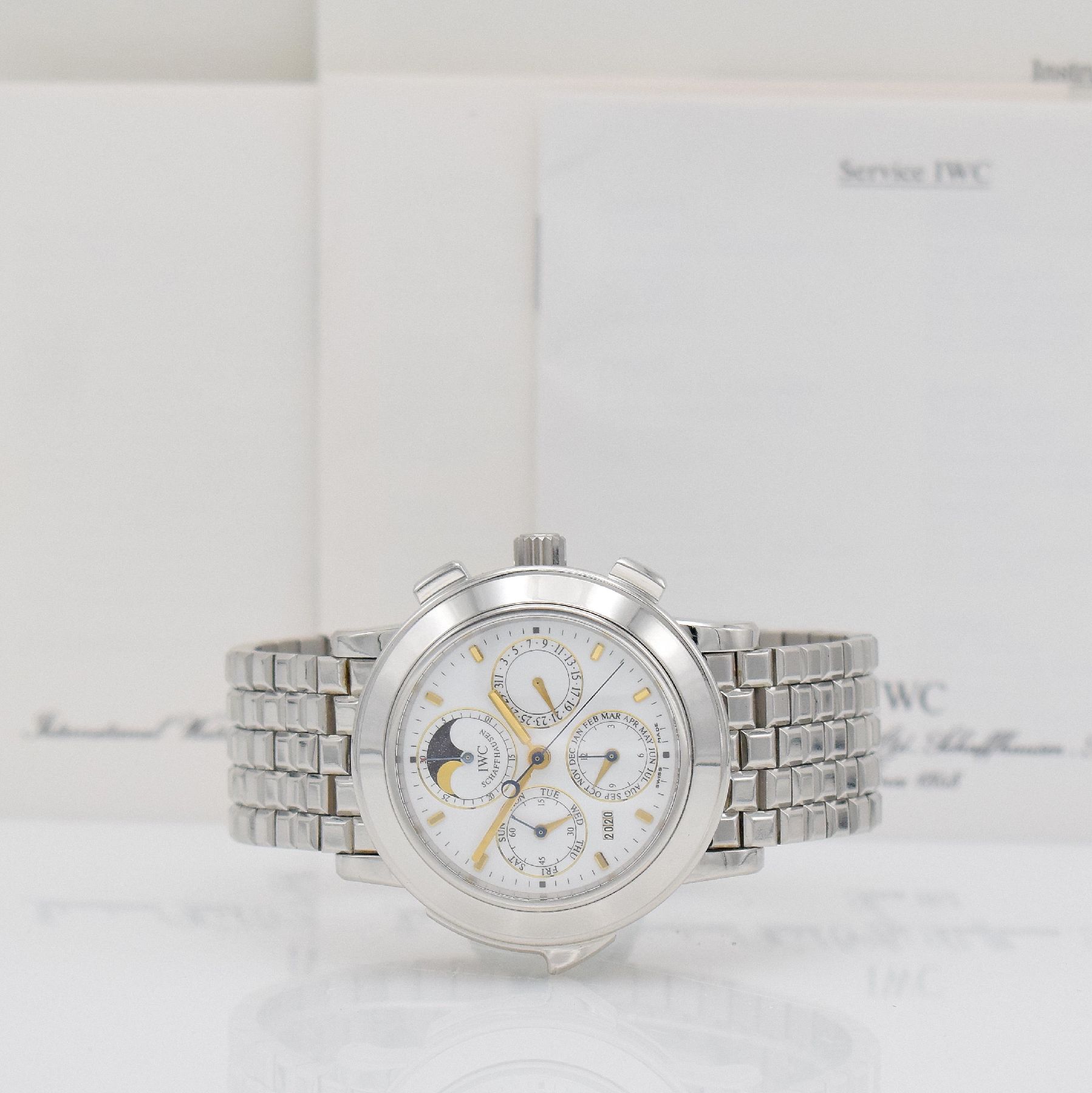 IWC hochfeiner, seltener & bedeutender astronomischer Armbandchronograph Grande Complication mit ewigem Kalender & Minutenrepetition in Platin ...