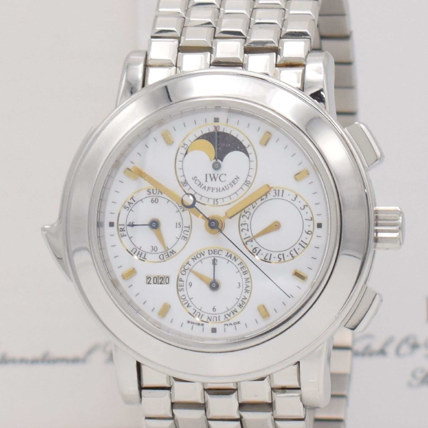 Detail d: IWC hochfeiner, seltener & bedeutender astronomischer Armbandchronograph Grande Complication mit ewigem Kalender & Minutenrepetition in Platin ...