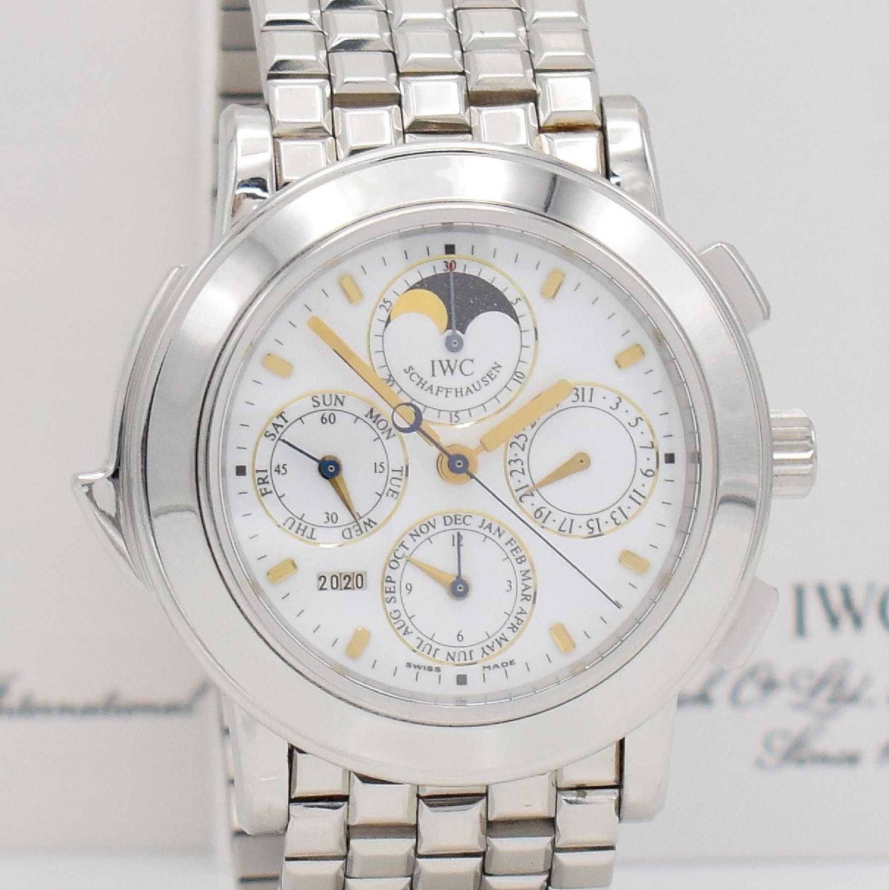 Detail f: IWC hochfeiner, seltener & bedeutender astronomischer Armbandchronograph Grande Complication mit ewigem Kalender & Minutenrepetition in Platin ...