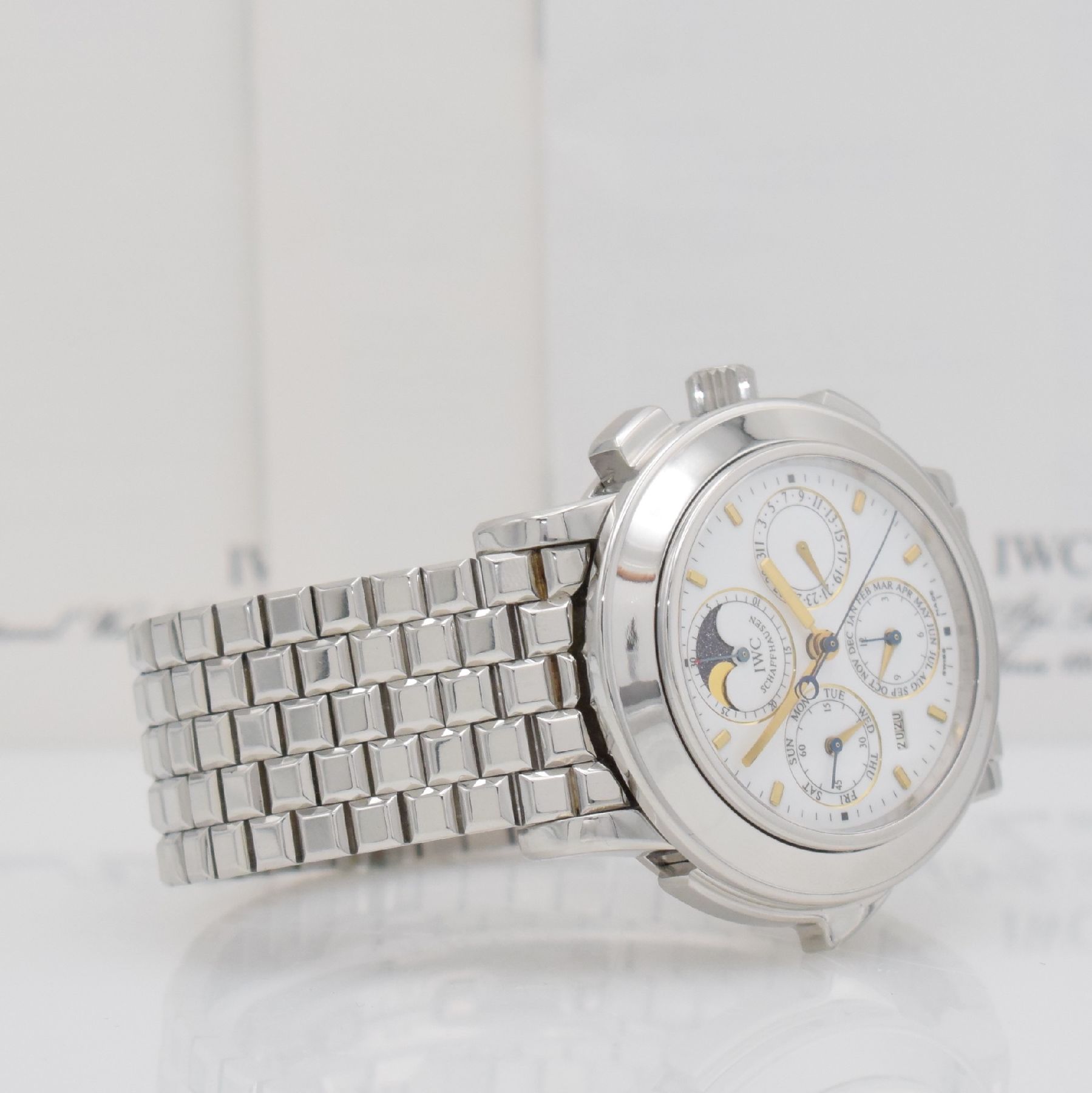 Detail h: IWC hochfeiner, seltener & bedeutender astronomischer Armbandchronograph Grande Complication mit ewigem Kalender & Minutenrepetition in Platin ...