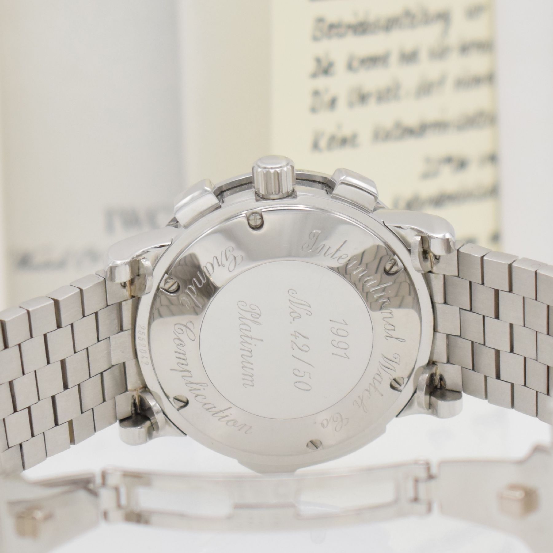 Detail j: IWC hochfeiner, seltener & bedeutender astronomischer Armbandchronograph Grande Complication mit ewigem Kalender & Minutenrepetition in Platin ...