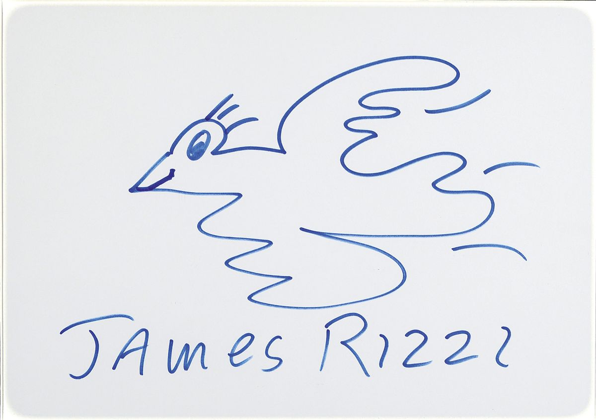 James Rizzi, 1950 - 2011, Filzstiftzeichnung, Taube, handsigniert, Blattgr. 20 x 30 cm, unter Glas, Rahmen: 32.5 x 42.5 cm