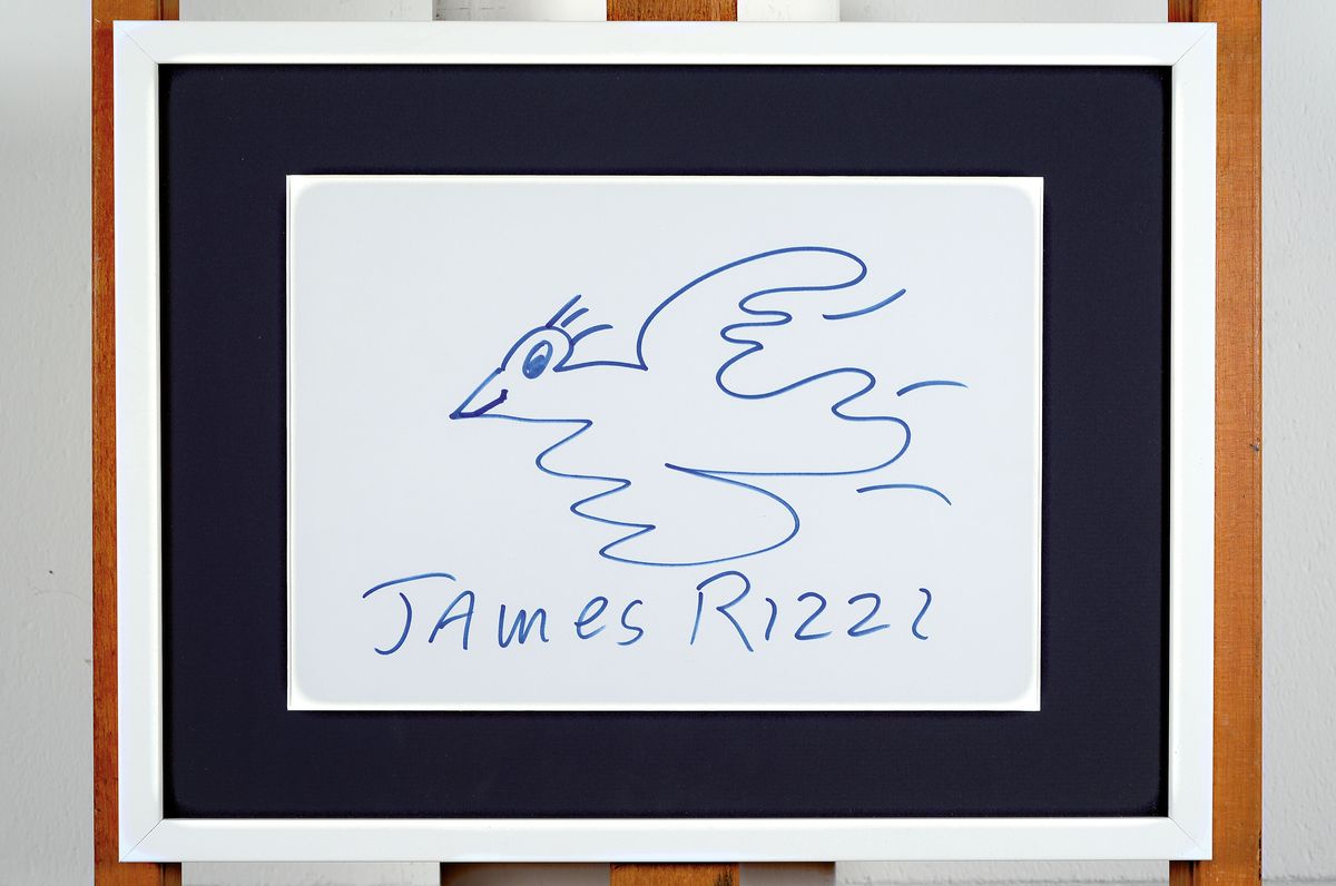 Detail k: James Rizzi, 1950 - 2011, Filzstiftzeichnung, Taube, handsigniert, Blattgr. 20 x 30 cm, unter Glas, Rahmen: 32.5 x 42.5 cm