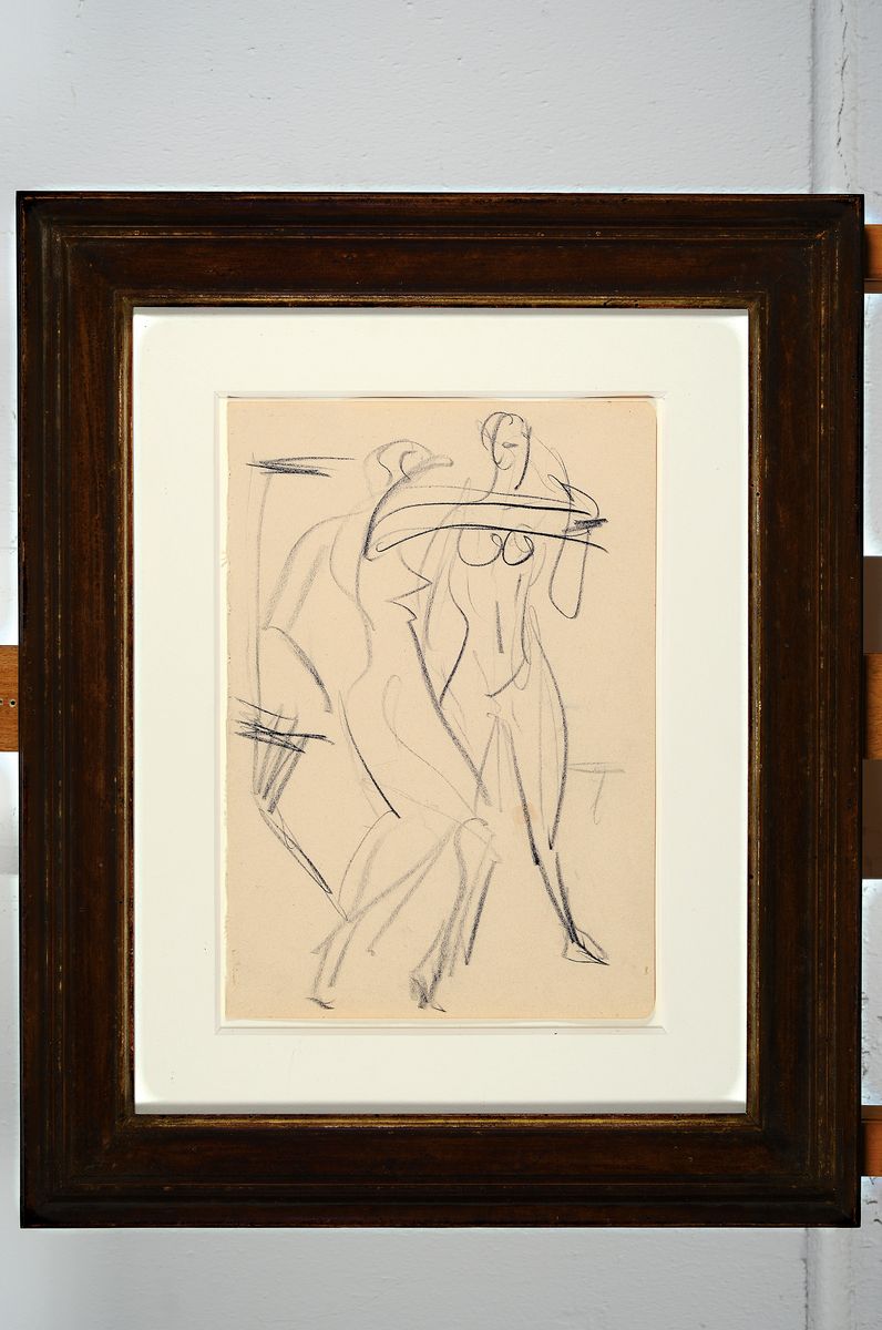 Detail k: Ernst Ludwig Kirchner, 1880 - 1938, schwarze Kreidezeichnung, "zwei weibliche Akte" nach 1930, Blattgröße 29.7 x 20.5 cm, WVZ Presler ...