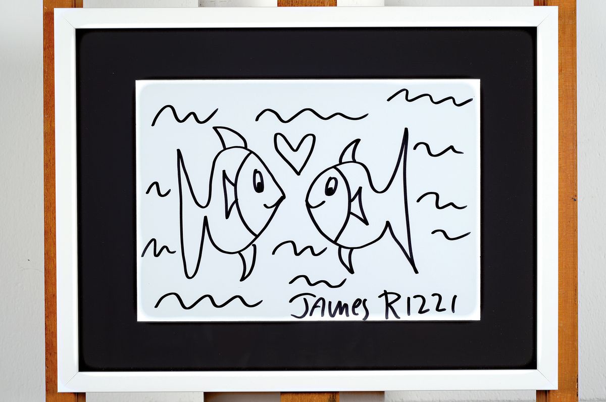 Detail k: James Rizzi, 1950 - 2011, Filzstifzeichnung,handsigniert, Fische, 21 x 29.5 cm, unter Glas, Rahmen 32.5 x 42.35 cm