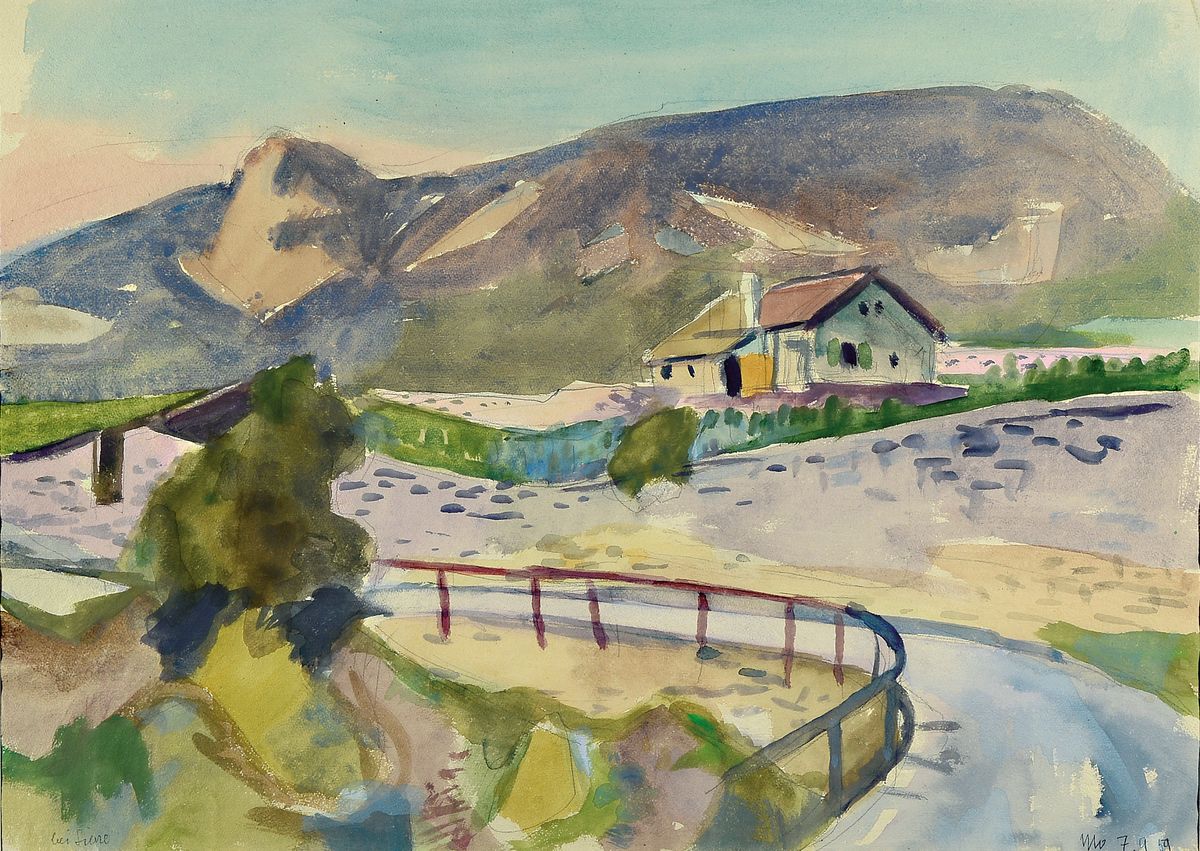Erich Hartmann, 1886 - 1974, expressionistische Landschaft, rückseitig mit beglaubigtem Nachlassstempel Testament- vollstrecker Erwin Grützbach, ...