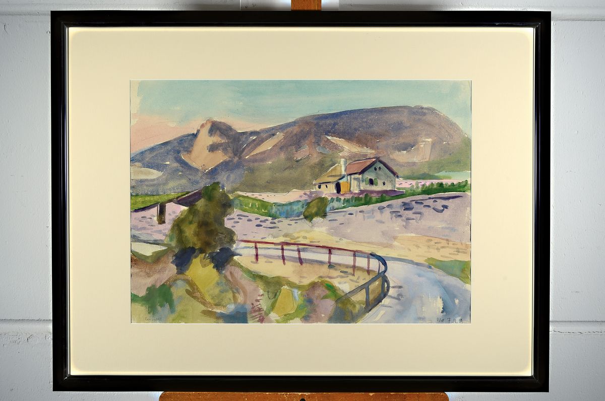 Detail k: Erich Hartmann, 1886 - 1974, expressionistische Landschaft, rückseitig mit beglaubigtem Nachlassstempel Testament- vollstrecker Erwin Grützbach, ...