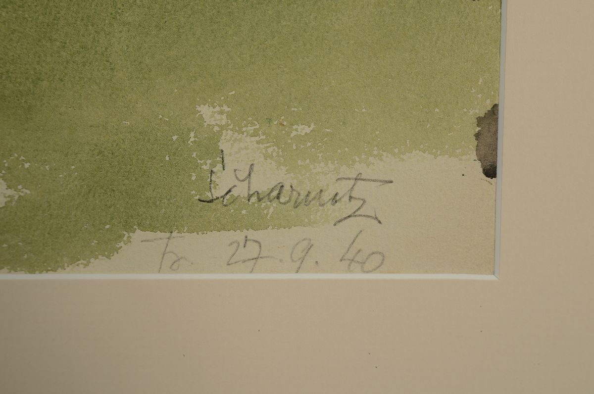 Detail a: Erich Hartmann, 1886 - 1974, expressionistische Landschaft, rückseitig mit beglaubigtem Nachlassstempel Testament- vollstrecker Erwin Grützbach, ...