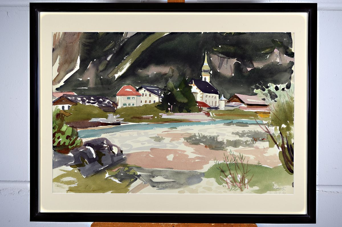 Detail k: Erich Hartmann, 1886 - 1974, expressionistische Landschaft, rückseitig mit beglaubigtem Nachlassstempel Testament- vollstrecker Erwin Grützbach, ...