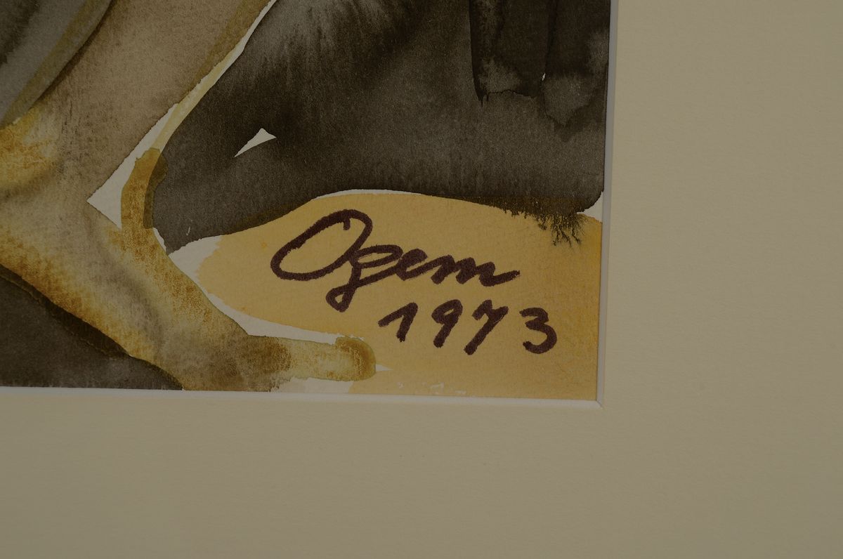 Detail a: Gertrud Ogem, 1919 - 1985, Berliner Künstlerin, zwei express. Aquarelle: a. Akt beim Blick in den Spiegel, signiert und dat. 1973, PP. 47.5 x .35 ...