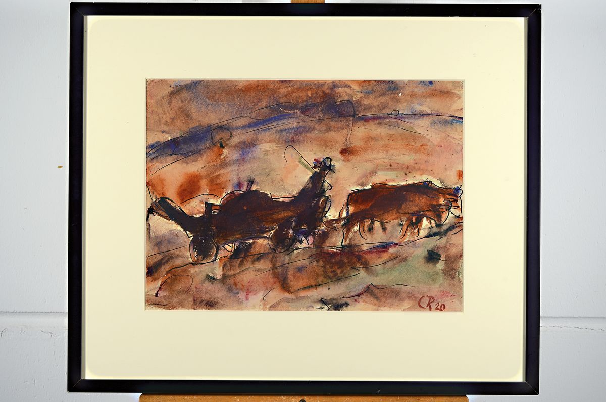 Detail k: Christian Rohlfs, 1849 Niendorf/Leezen - 1938, Ochsenfuhrwerk, unten re. monogr. und dat. 1920, Aquarell auf Velin, ca. 35.7 x 49.7 cm, Rahmen 58.3 x ...
