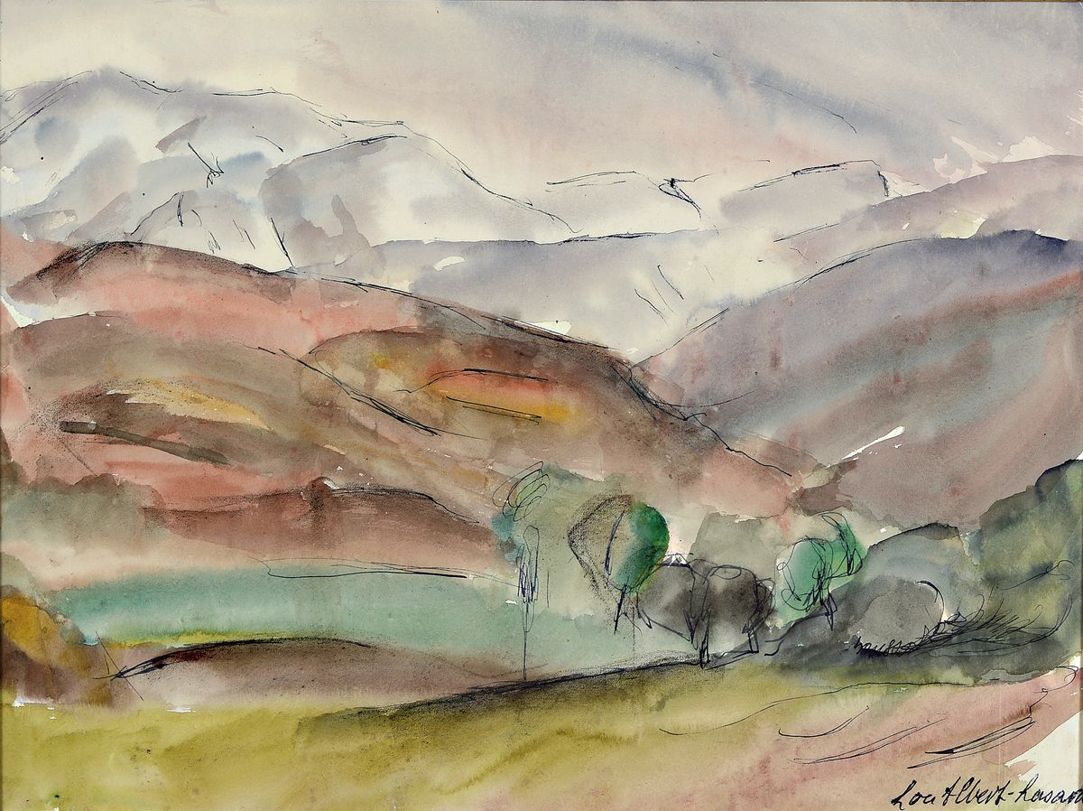 Albert Lasard, 1885 Metz - 1965 Paris, ausdrucksstarkes Aquarell, verso auf Zettel bez. "Montagne" und num. 390, signiert,ca. 28.5 x 39 cm, ...