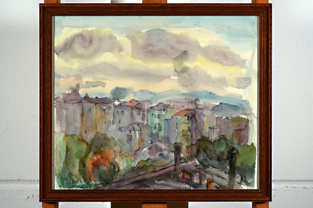 Detail k: Albert Lasard, 1885 Metz - 1965 Paris, ausdrucksstarkes Aquarell, verso auf Zettel bez. "Vue de ma Terrasse 1944, signiertnum. 228, ca. 35 x 41 ...
