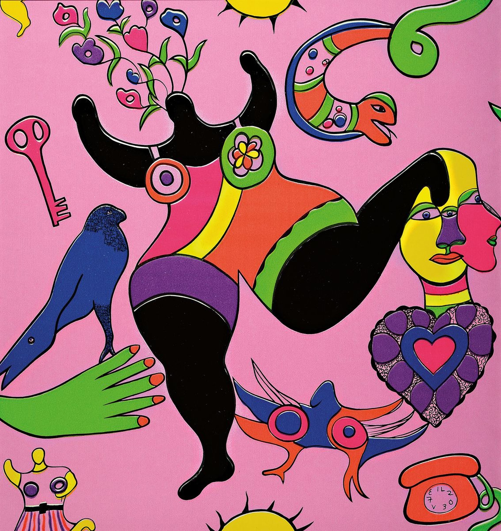 Niki De Saint-Phalle, 1930-2002, Die große Nana, Farbserigrafie auf Tapetenstück, PP, Motiv ca. 56x53 cm, gesamt ca. 80x60 cm