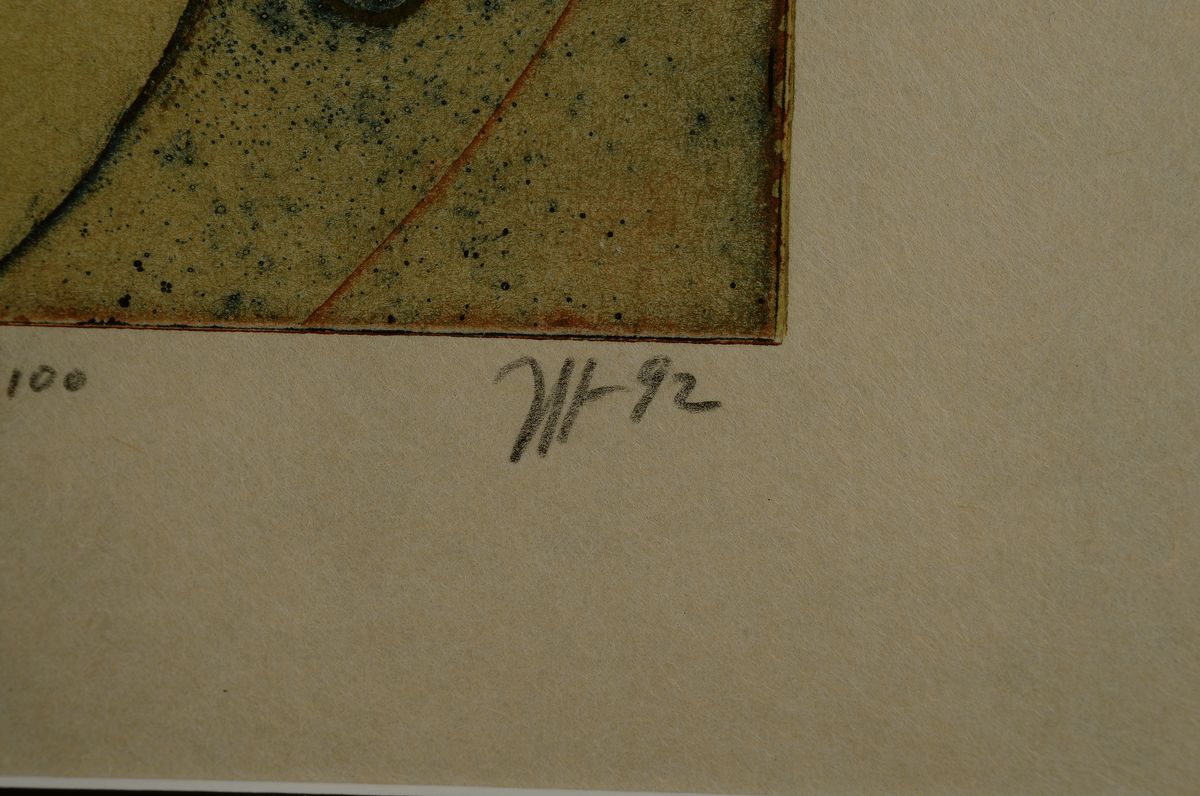 Detail a: Horst Janssen, 1929 - 1995, Farbaquatintaradierung auf Japanpapier, handsigniert, 75/100, Blattmaß: 44.5 x 65 cm, dat. 1992, unter Glas, Rahmen ca. ...