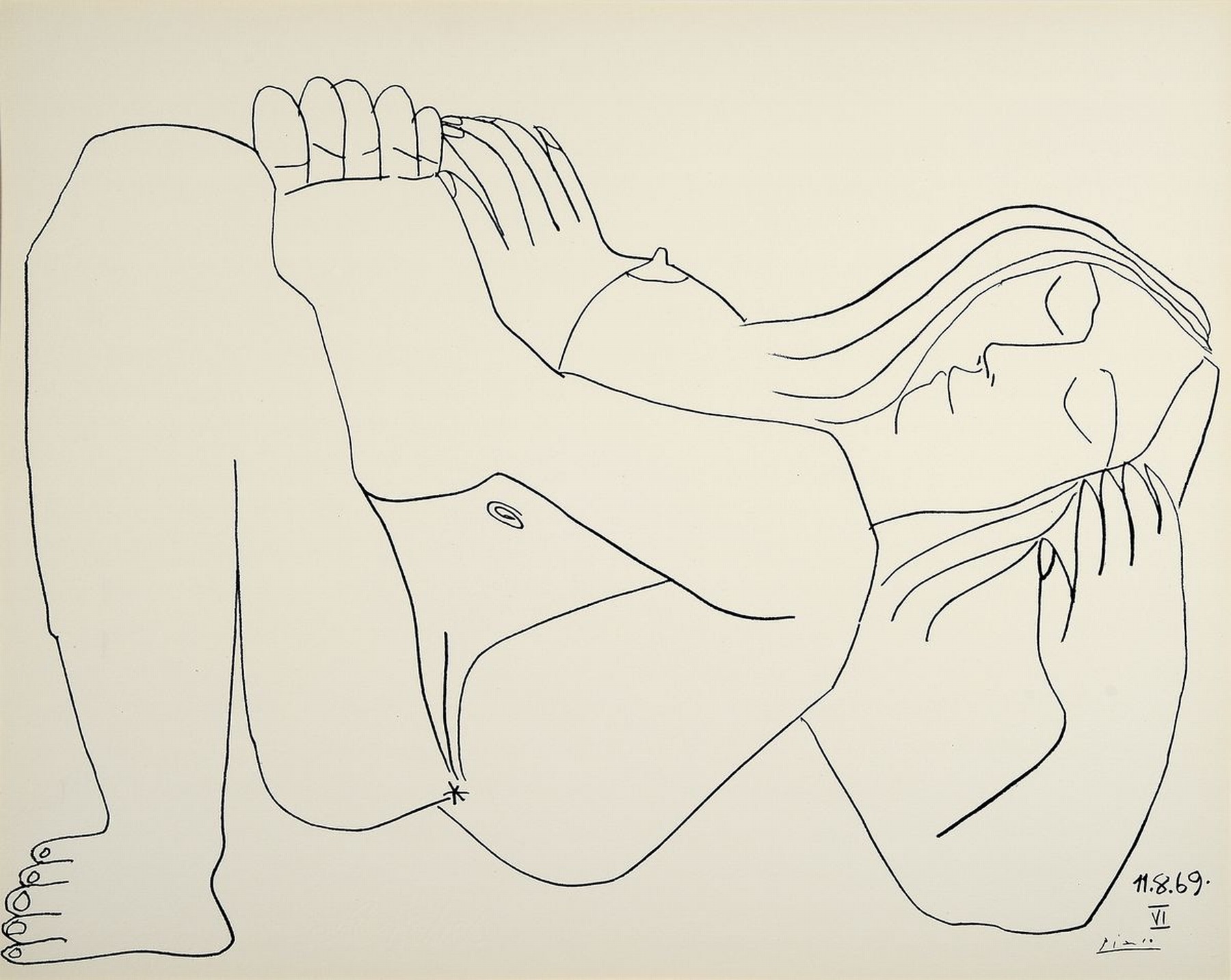 Pablo Picasso, 1881-1973, Titel: schlafender Akt, Lithografie, Drucker Verlag: Edition Le Vent d Arles 1972, Motiv ca. 40x50cm, gesamt ca. 60x80 cm