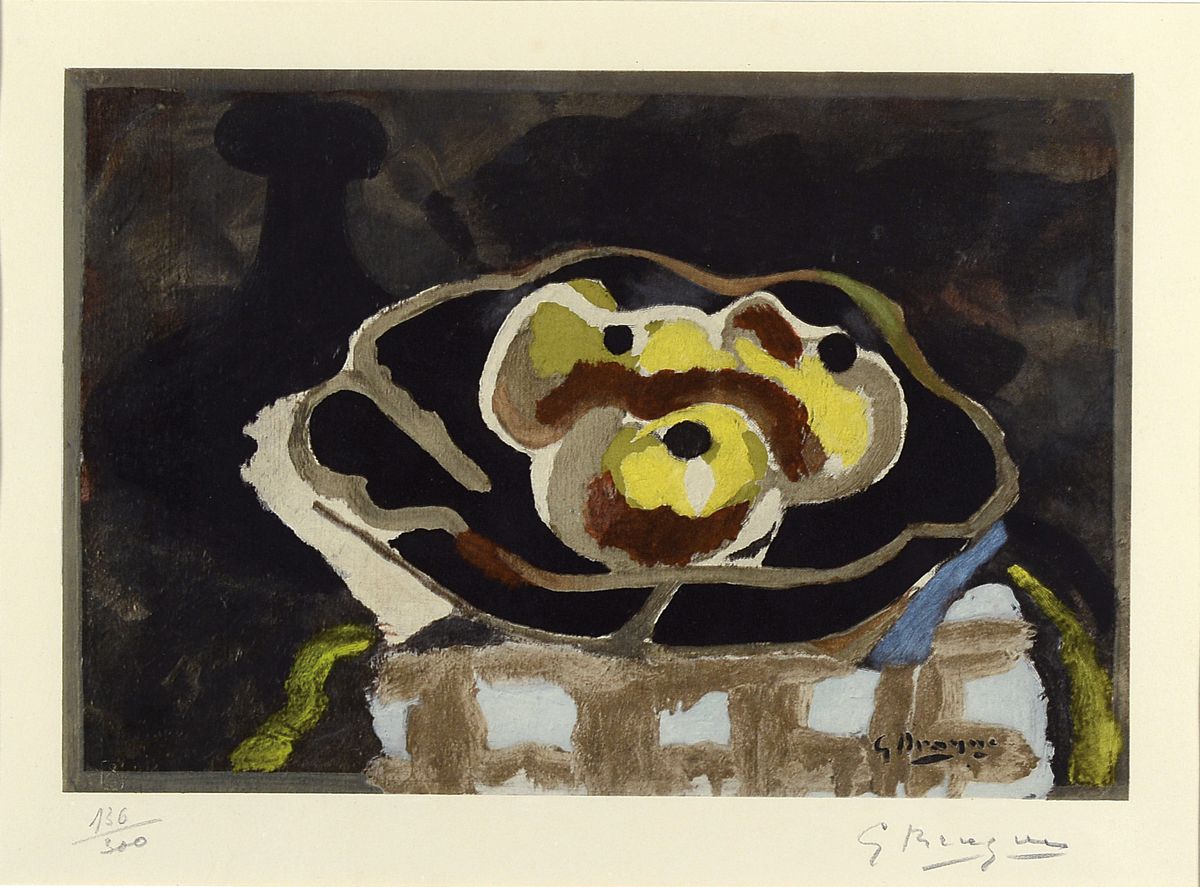 Georges Braques, 1882 - 1963, Farb Collotypie auf Arches, mit Trockenstempel des Herausgebers, num. 136/300,handsigniert, 49 x 64 cm, unter Glas, ...