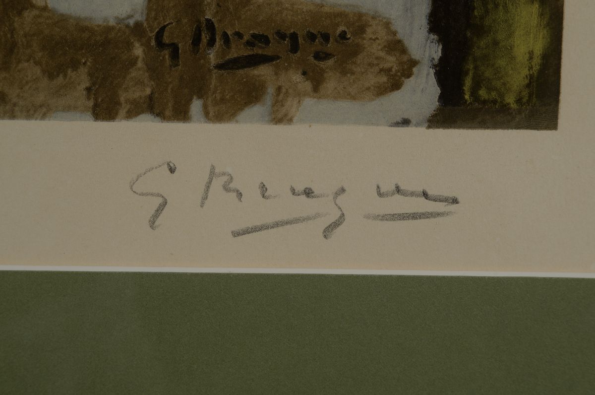 Detail a: Georges Braques, 1882 - 1963, Farb Collotypie auf Arches, mit Trockenstempel des Herausgebers, num. 136/300,handsigniert, 49 x 64 cm, unter Glas, ...