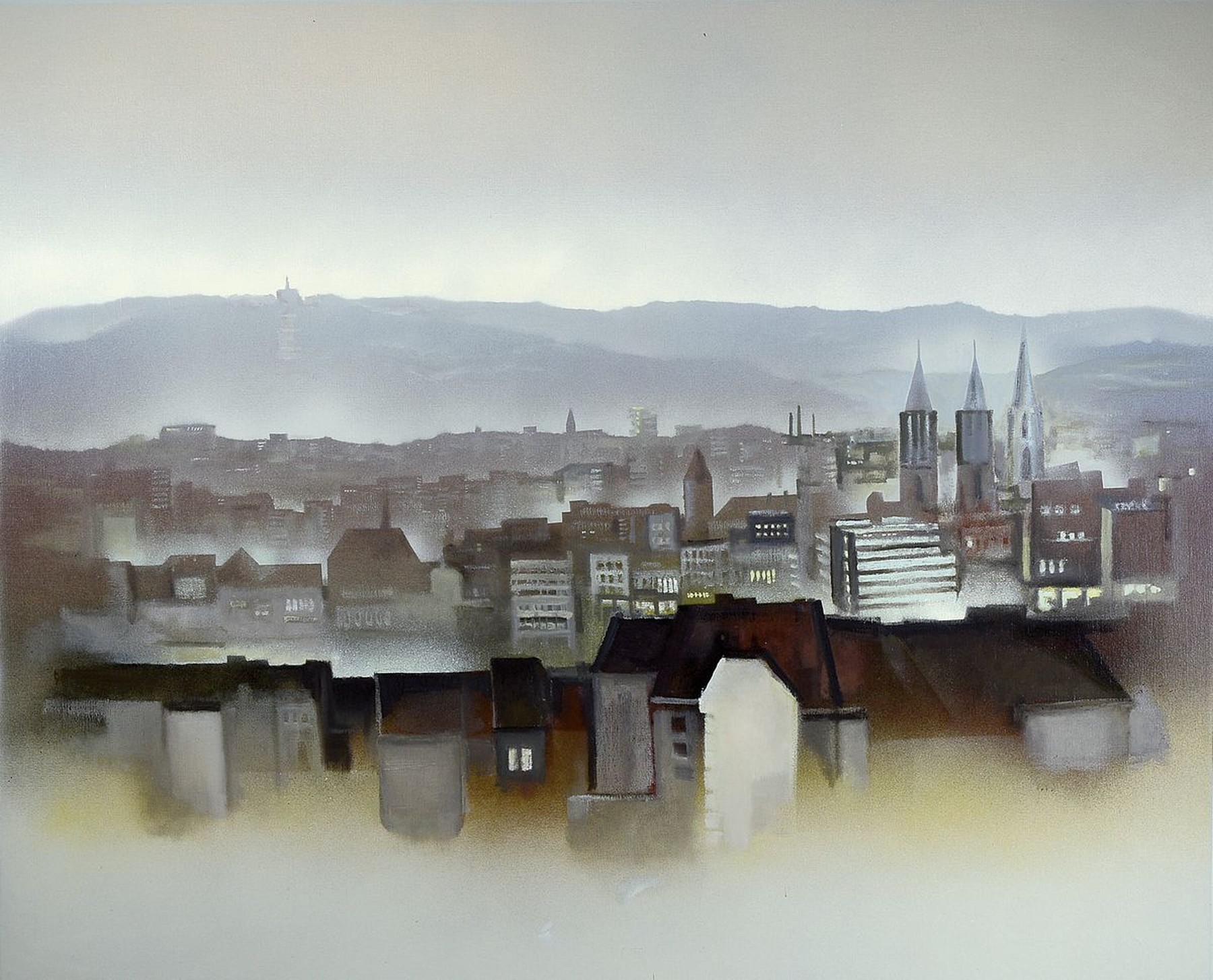 Werner Kausch, 1924 Oberhausen-1993 Kassel, Studium in Hannover und Paris, ab 1973 Prof. an der GHS Kassel, Fachbereich Kunst, hier: Blick auf Kassel ...