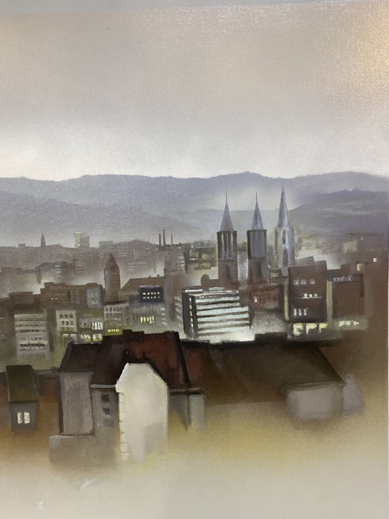 Detail a: Werner Kausch, 1924 Oberhausen-1993 Kassel, Studium in Hannover und Paris, ab 1973 Prof. an der GHS Kassel, Fachbereich Kunst, hier: Blick auf Kassel ...