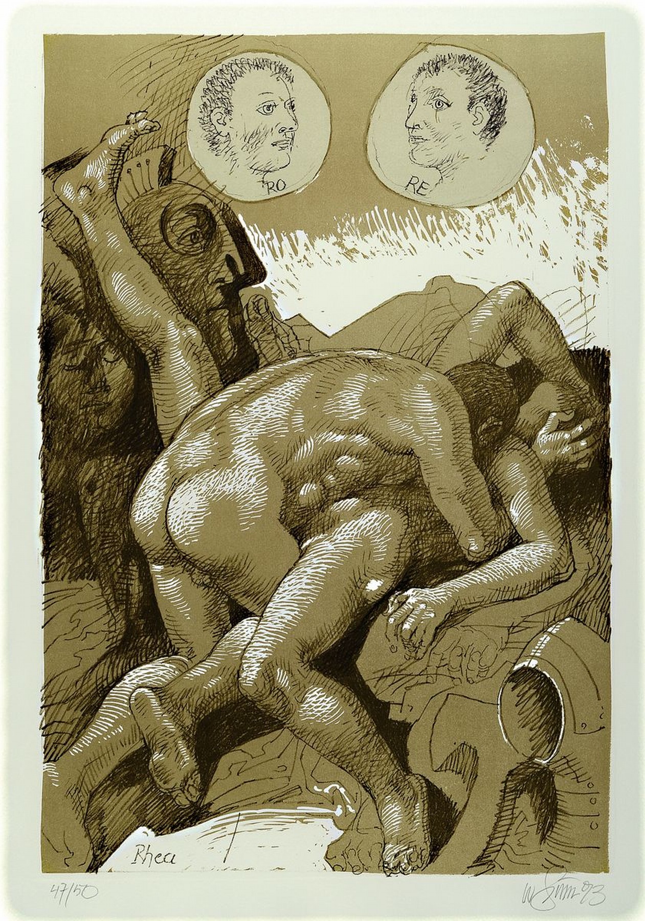 Willi Sitte, 1921 Kratzau - 2015 Halle, Litho auf dickem Büttenpapier, Rhea, signiert und num. 47/50, gesamt: ca. 94 x 63 cunter Glas, Rahmen