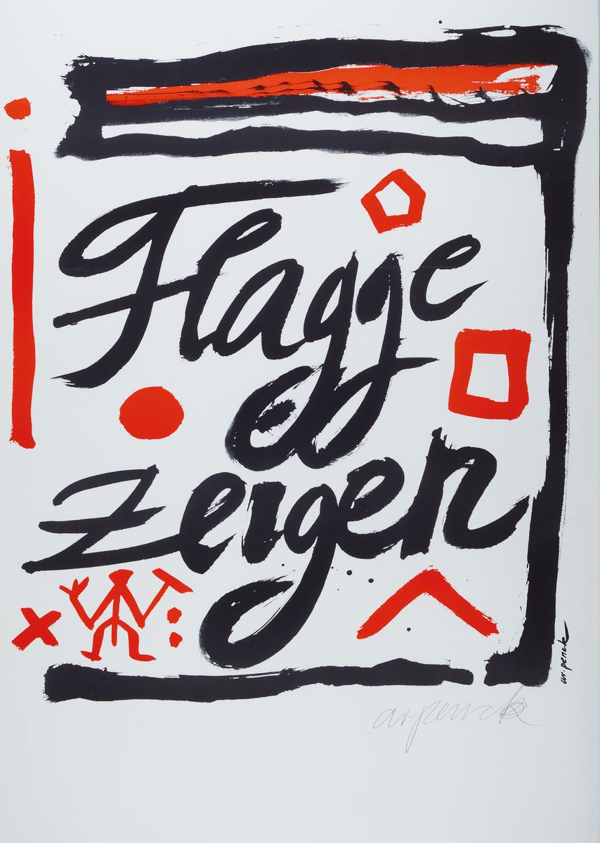 A.R. Penck, 1939 Dresden - 2017, "Flagge zeigen", nur 35 handsignierte Exp., rückseitig von fremder Hand num. 32/35, 84 x 59.5 cm