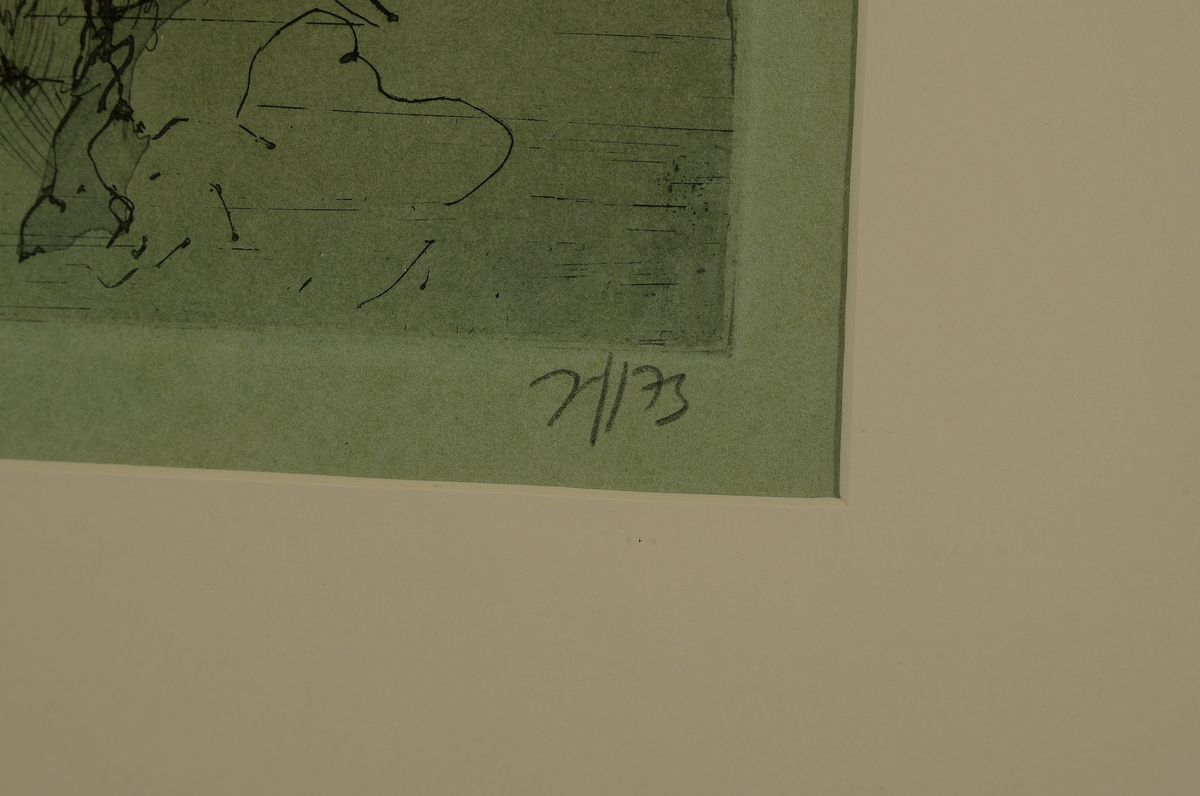 Detail a: Horst Janssen, 1929 - 1995, Radierung auf Velin, handsigniert, Auflage 50, Selbstporträt aus de Folge "Hanno's Tod", hier: ...