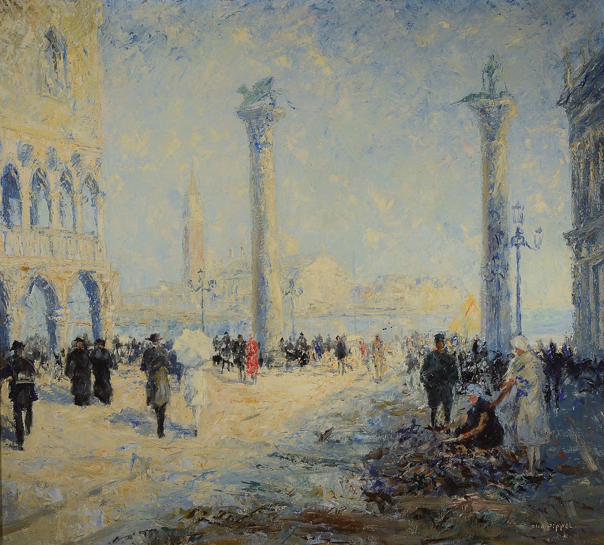 Otto Pippel, 1878 - 1960, "Venedig" Markusplatz mit zahlreichen flanierenden Spaziergängern, Öl/Leinwand, re. u. handsigniert, ca. 96.5 x ...
