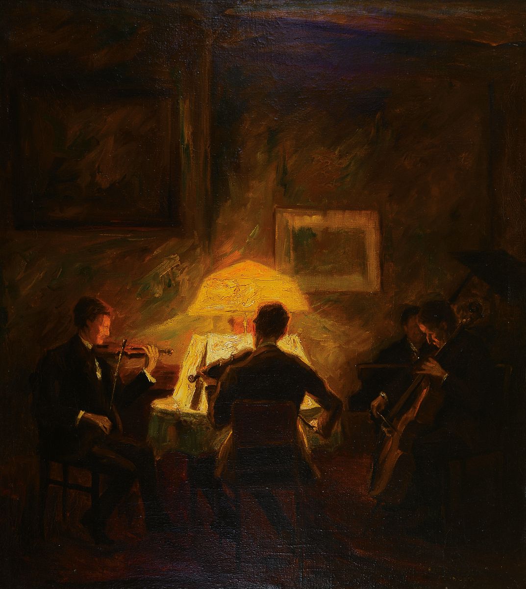 Otto Pippel, 1878 - 1960, "musizierende Abendgesellschaft", u. re. handsigniert und bez. Planegg, um 1940 entstanden, großes ...