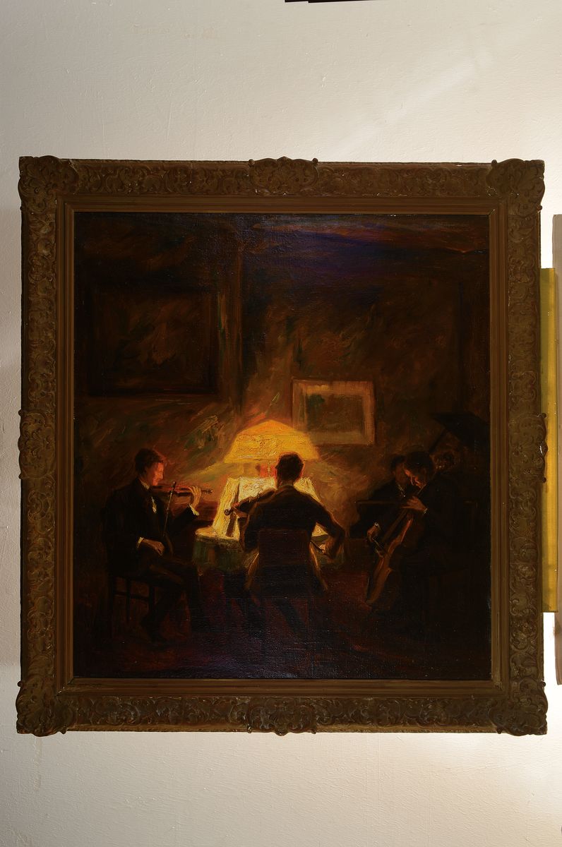 Detail k: Otto Pippel, 1878 - 1960, "musizierende Abendgesellschaft", u. re. handsigniert und bez. Planegg, um 1940 entstanden, großes ...