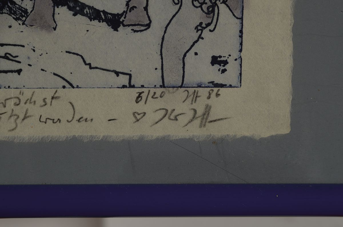 Detail a: Horst Janssen, 1929-1995, hand kolorierte Radierung mit Widmung und kleiner Herzchenzeichnung, handsigniert, aus 1986, Auflage 20, hier 6/20, ...