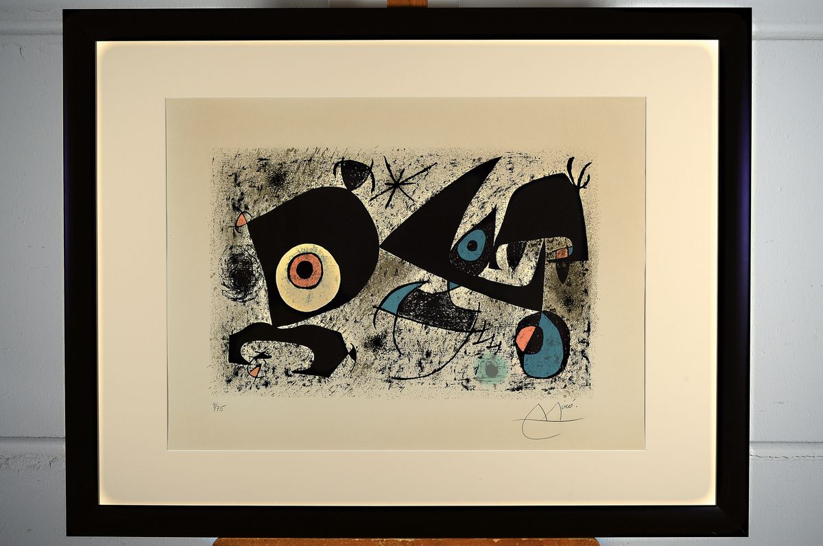 Detail k: Joan Miro, 1893 - 1983, Farblitho auf Arches-Velin ( mit Wasserzeichen) "Hommage a Miro, handsigniert und num. 9/75, es stammt aus dem Jahre ...