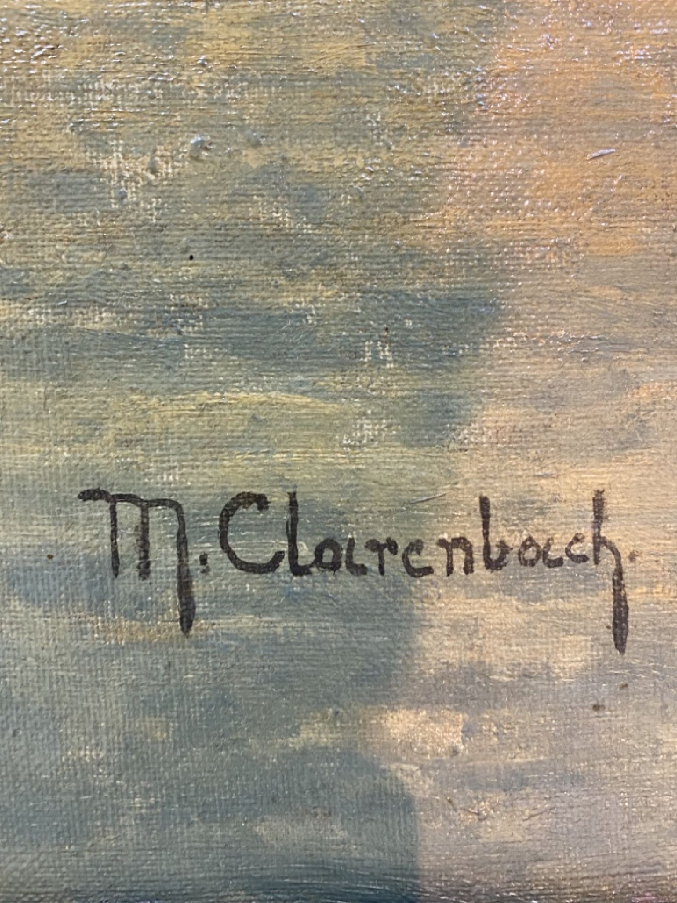 Detail e: Max Clarenbach, 1880 Neuss - 1952 Wittlaer, bedeutender Künstler der rheinischen Malerei, Fischerhafen am Abend, Öl/Lwd, signiert und dat. 1930, ...