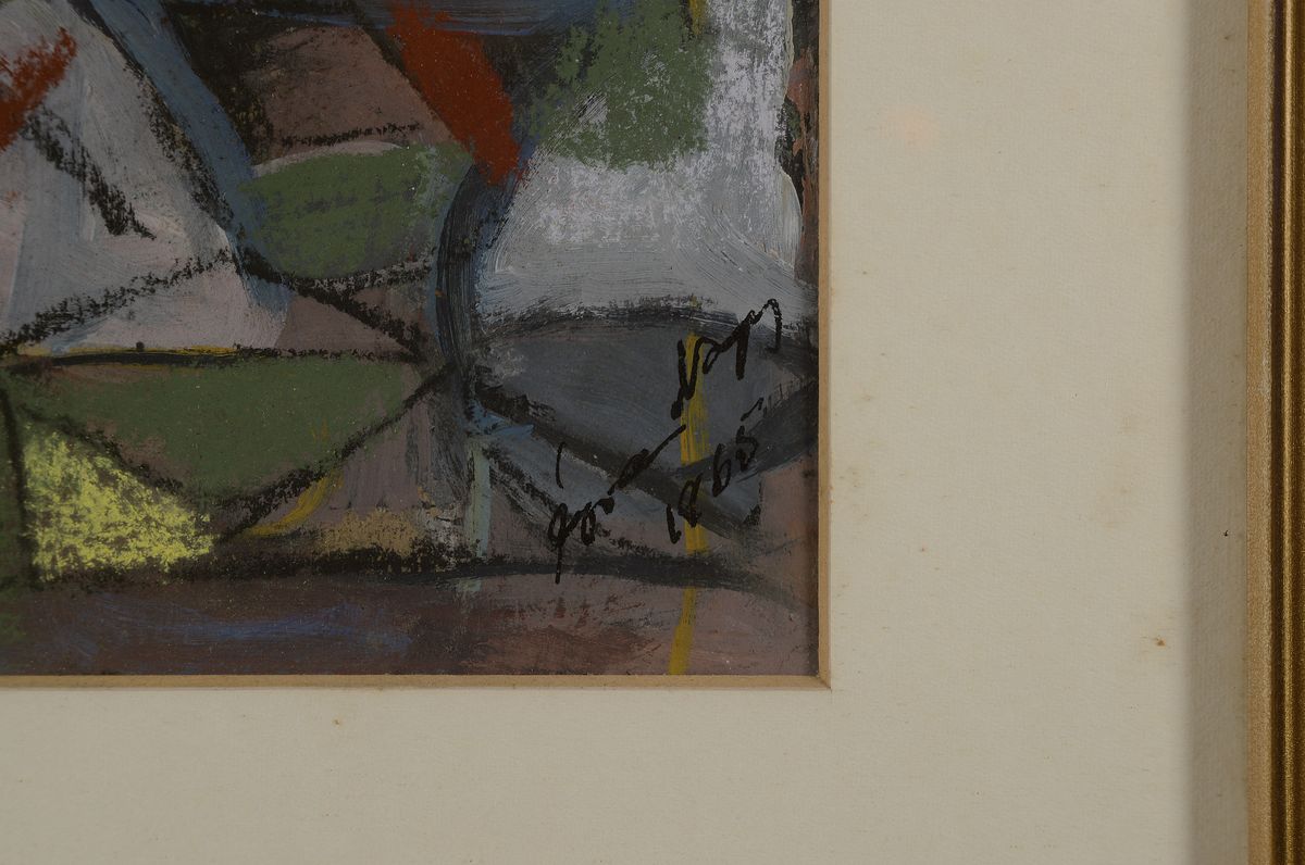 Detail a: Eva Nagy, 1921 - 2003, Tempera und Öl/ Papier, abstr. Stillleben, re. u. signiert und dat. 1965, PP. 19.5 x 14 cm, unter Glas Rahmen: 33 x 26.3 cm, ...